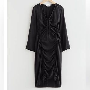 & Other Stories Atelier Black Animal Print Long Sleeve Draw String Dress